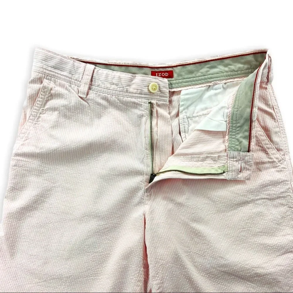 IZOD Mens Shorts Seersucker Light Pink Striped size 33 10214